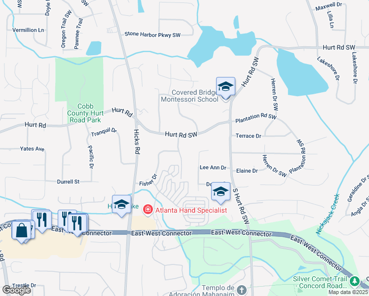 map of restaurants, bars, coffee shops, grocery stores, and more near 3779 Donald Road Southwest in Smyrna