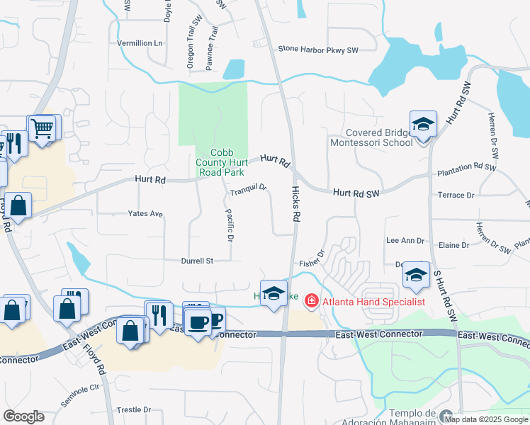 map of restaurants, bars, coffee shops, grocery stores, and more near 859 Tranquil Drive in Austell