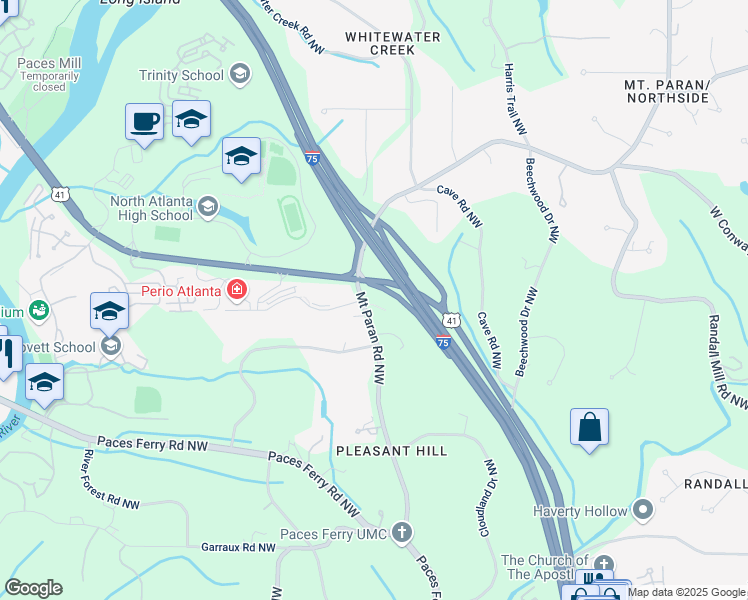 map of restaurants, bars, coffee shops, grocery stores, and more near 2060 Mount Paran Road Northwest in Atlanta