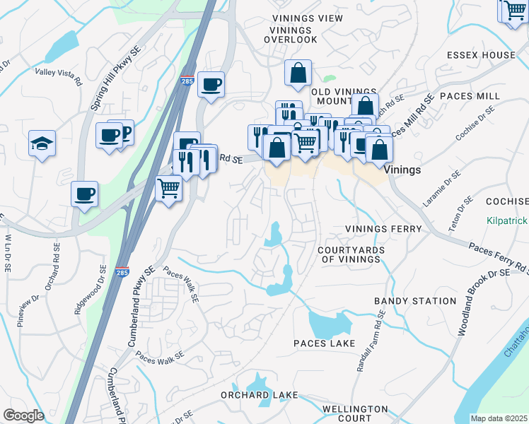map of restaurants, bars, coffee shops, grocery stores, and more near 2848 Broughton Lane Southeast in Atlanta