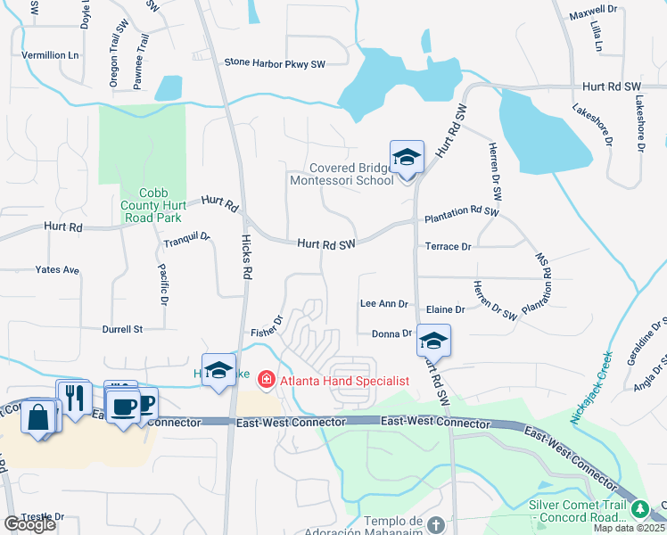 map of restaurants, bars, coffee shops, grocery stores, and more near 3779 Donald Road Southwest in Smyrna