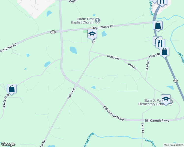 map of restaurants, bars, coffee shops, grocery stores, and more near 77 Township Drive in Hiram