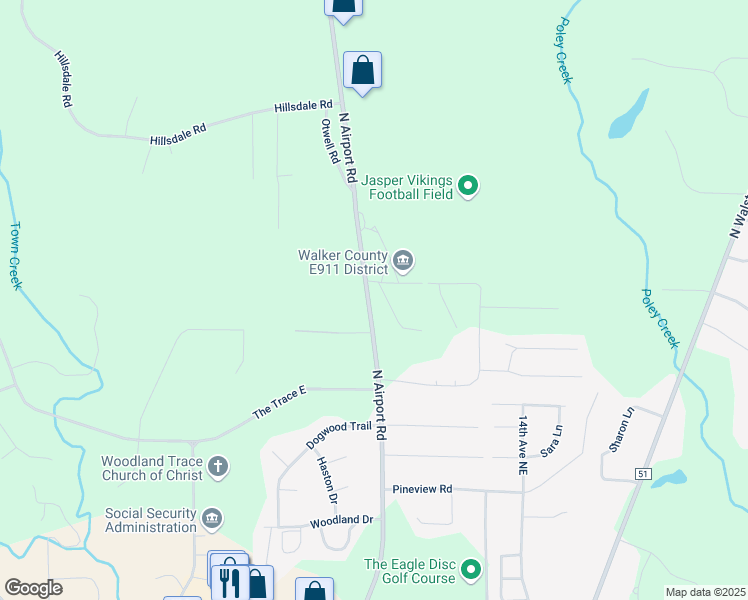 map of restaurants, bars, coffee shops, grocery stores, and more near 2408 Oakridge Circle in Jasper