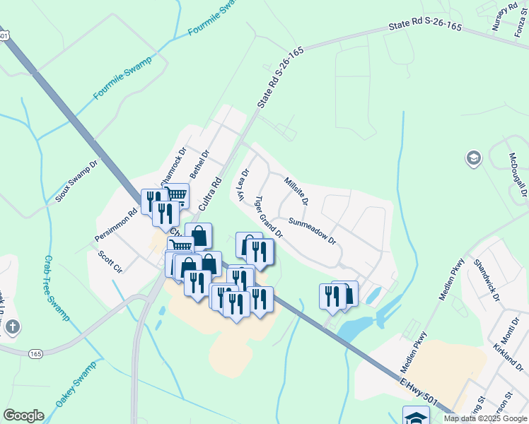 map of restaurants, bars, coffee shops, grocery stores, and more near 1305 Tiger Grand Drive in Conway