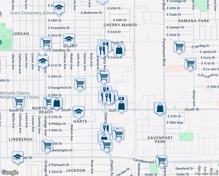 map of restaurants, bars, coffee shops, grocery stores, and more near in Long Beach