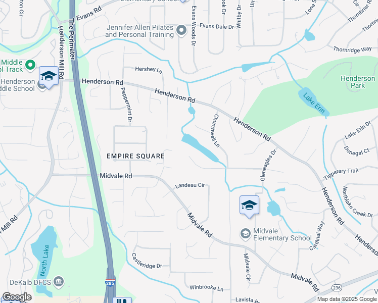 map of restaurants, bars, coffee shops, grocery stores, and more near 3612 Prestwick Drive in Tucker