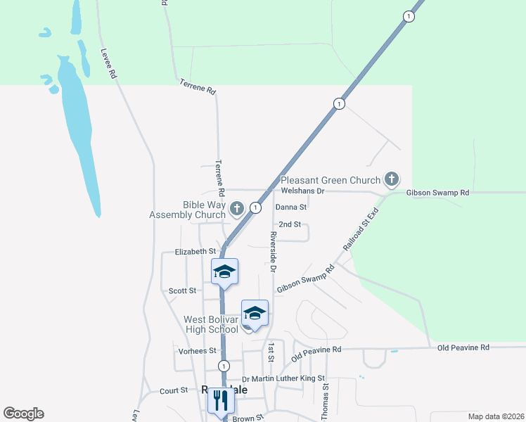 map of restaurants, bars, coffee shops, grocery stores, and more near 101 Lenalice Drive in Rosedale