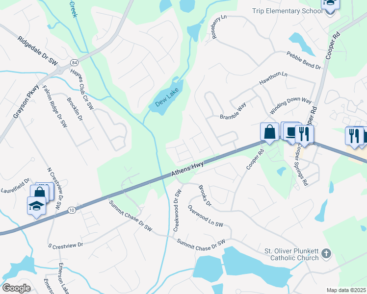 map of restaurants, bars, coffee shops, grocery stores, and more near 2734 Haynescrest Drive in Grayson