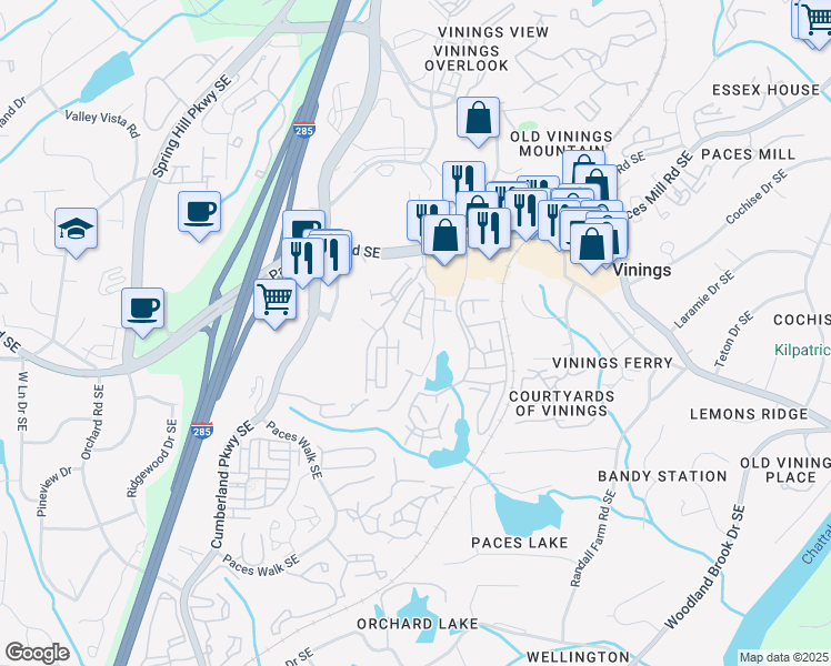 map of restaurants, bars, coffee shops, grocery stores, and more near 2848 Broughton Lane Southeast in Atlanta