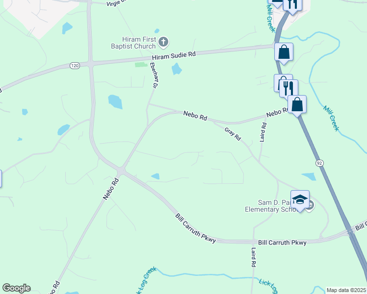 map of restaurants, bars, coffee shops, grocery stores, and more near 261 Township Drive in Hiram