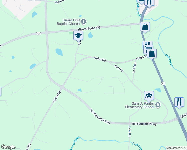 map of restaurants, bars, coffee shops, grocery stores, and more near 261 Township Drive in Hiram