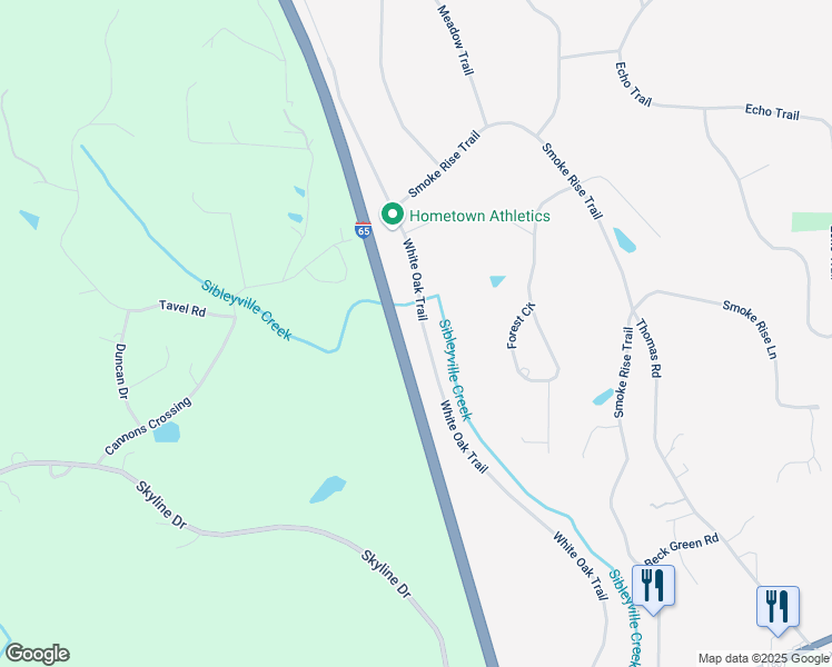 map of restaurants, bars, coffee shops, grocery stores, and more near 1171 White Oak Trail in Warrior