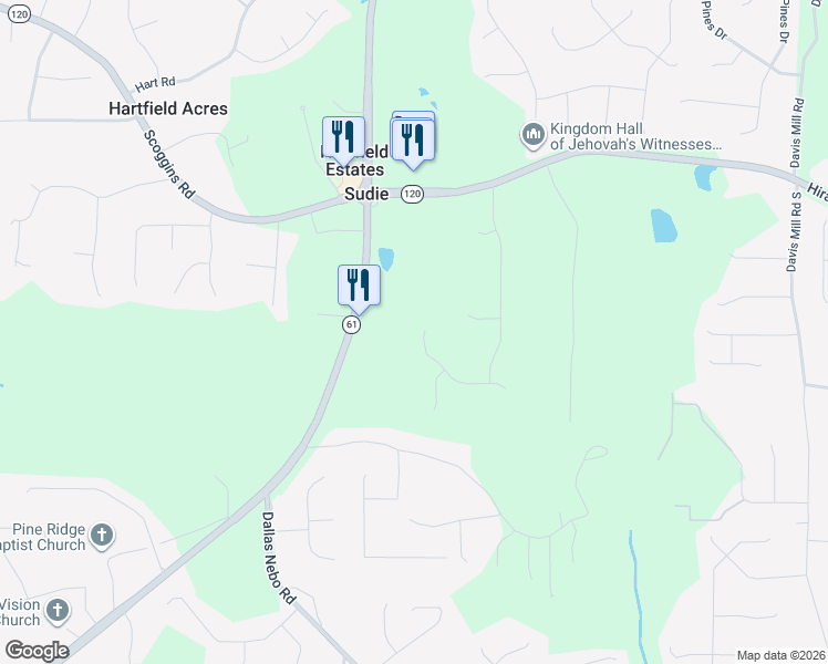 map of restaurants, bars, coffee shops, grocery stores, and more near 267 Water Oak Way in Dallas