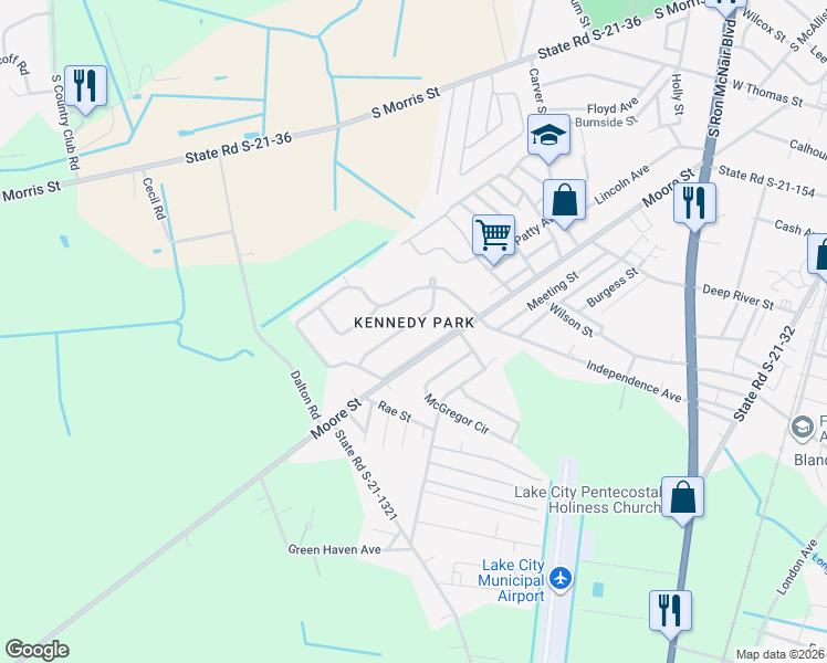 map of restaurants, bars, coffee shops, grocery stores, and more near 546 Winkys Drive in Lake City