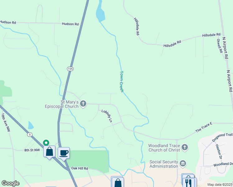 map of restaurants, bars, coffee shops, grocery stores, and more near 803 Woodland Trace Way in Jasper