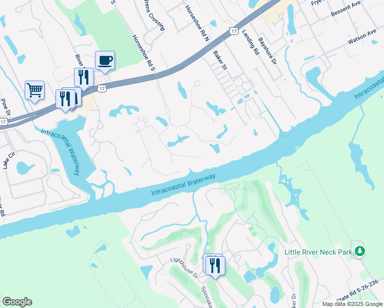 map of restaurants, bars, coffee shops, grocery stores, and more near 4413 Eastport Boulevard in Little River