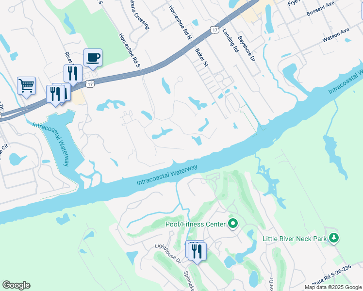map of restaurants, bars, coffee shops, grocery stores, and more near 4888 Eastport Boulevard in Little River