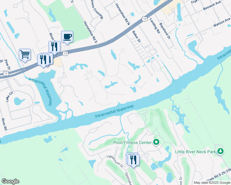 map of restaurants, bars, coffee shops, grocery stores, and more near 4413 Eastport Boulevard in Little River