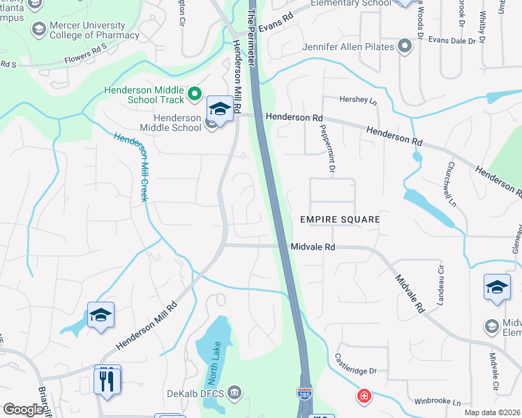 map of restaurants, bars, coffee shops, grocery stores, and more near 3415 Glenrose Drive in Atlanta