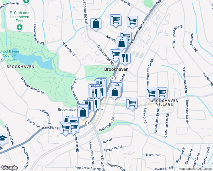 map of restaurants, bars, coffee shops, grocery stores, and more near 4062 Peachtree Road Northeast in Brookhaven