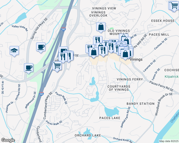 map of restaurants, bars, coffee shops, grocery stores, and more near 2828 Broughton Lane Southeast in Atlanta