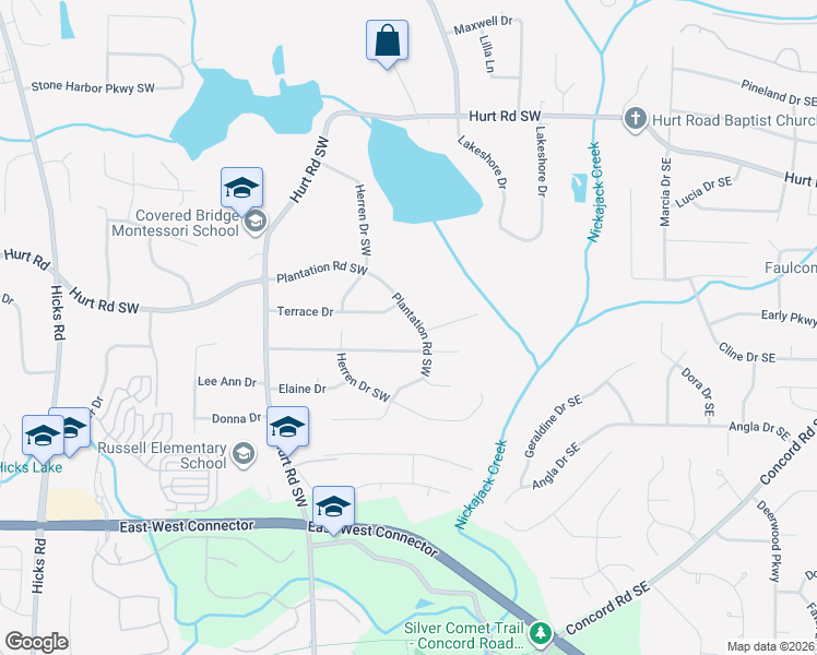 map of restaurants, bars, coffee shops, grocery stores, and more near 352 Foxfire Drive Southwest in Smyrna