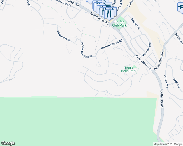 map of restaurants, bars, coffee shops, grocery stores, and more near 2760 Chad Zeller Lane in Corona