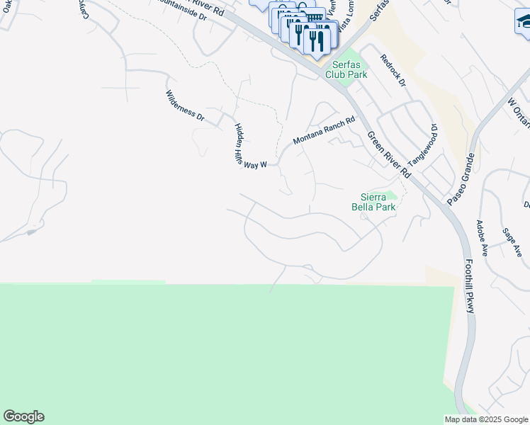 map of restaurants, bars, coffee shops, grocery stores, and more near 2760 Chad Zeller Lane in Corona