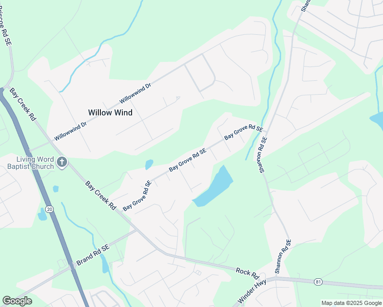 map of restaurants, bars, coffee shops, grocery stores, and more near 530 Bay Grove Road Southeast in Loganville
