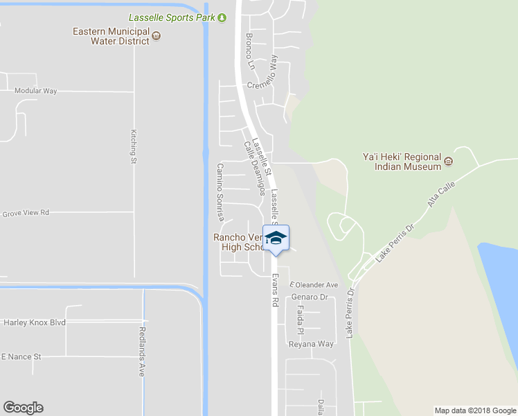 map of restaurants, bars, coffee shops, grocery stores, and more near 21540 Calle De Amigos in Moreno Valley