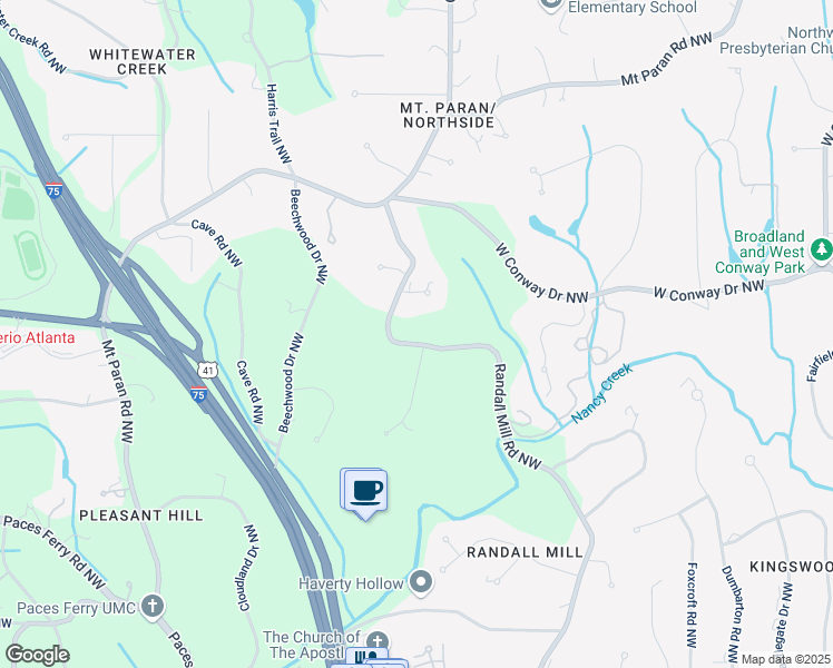 map of restaurants, bars, coffee shops, grocery stores, and more near 3985 Randall Mill Road Northwest in Atlanta