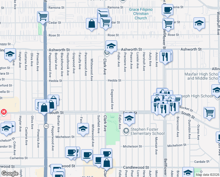 map of restaurants, bars, coffee shops, grocery stores, and more near 5906 Dagwood Avenue in Lakewood