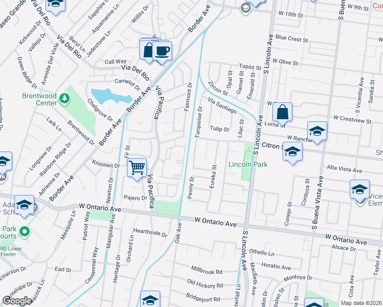 map of restaurants, bars, coffee shops, grocery stores, and more near 1934 Turquoise Drive in Corona