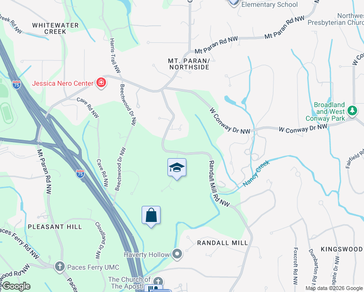 map of restaurants, bars, coffee shops, grocery stores, and more near 3900 Randall Ridge Road Northwest in Atlanta