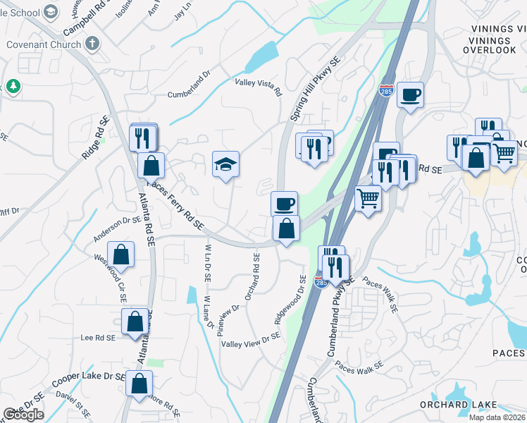 map of restaurants, bars, coffee shops, grocery stores, and more near 3621 Hester Avenue in Smyrna