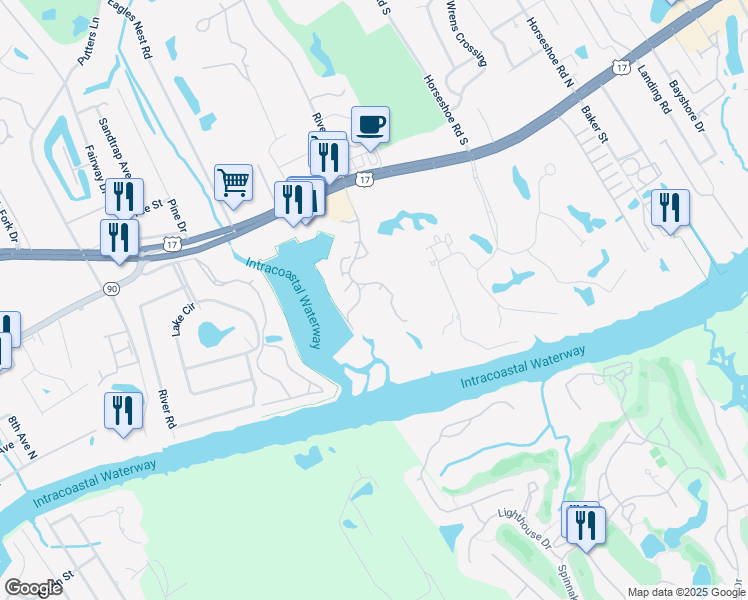 map of restaurants, bars, coffee shops, grocery stores, and more near 4440 Nassau Court in Little River