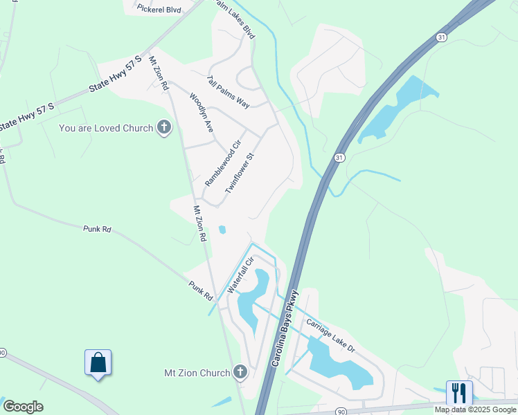 map of restaurants, bars, coffee shops, grocery stores, and more near 424 Palm Lakes Boulevard in Little River