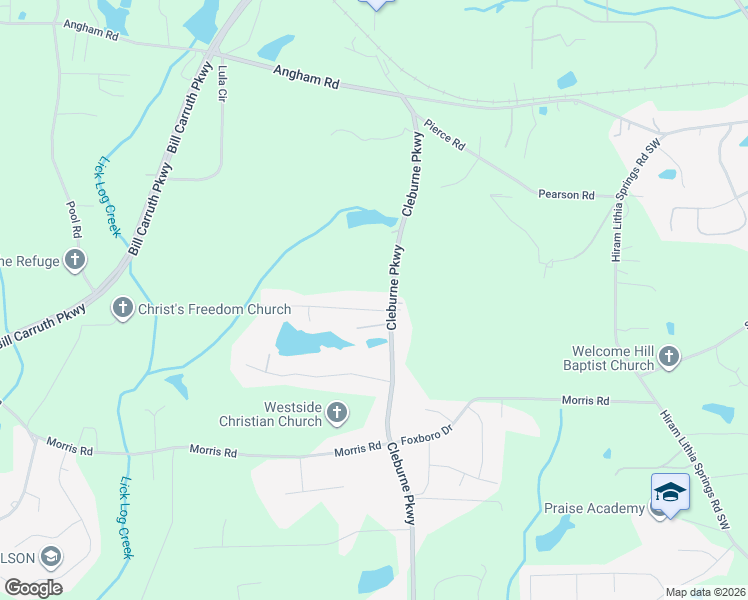 map of restaurants, bars, coffee shops, grocery stores, and more near 1640 Cleburne Parkway in Hiram