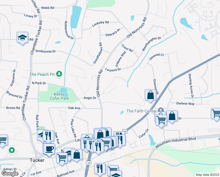 map of restaurants, bars, coffee shops, grocery stores, and more near 4462 Cain Circle in Tucker
