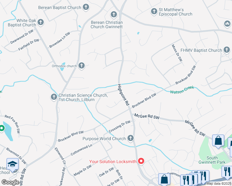 map of restaurants, bars, coffee shops, grocery stores, and more near 3158 Aspen Circle Southwest in Snellville