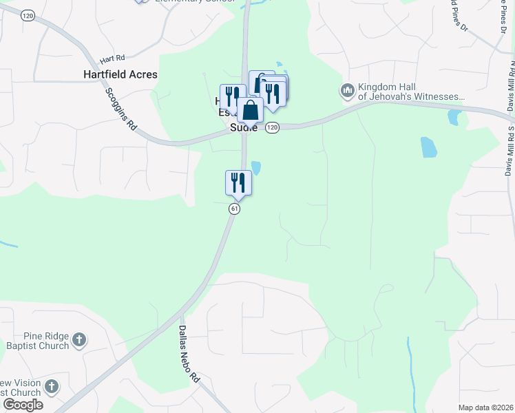 map of restaurants, bars, coffee shops, grocery stores, and more near 3427 Villa Rica Highway in Dallas