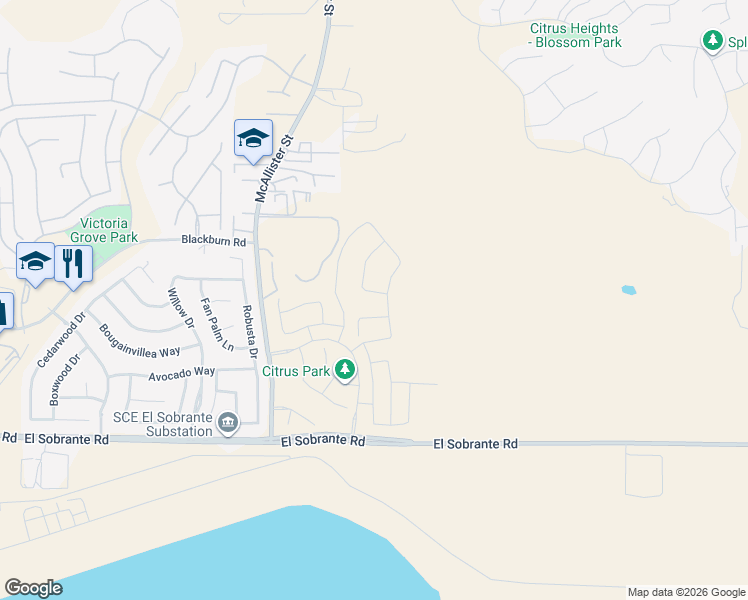 map of restaurants, bars, coffee shops, grocery stores, and more near 13021 Atlas Peak Drive in Riverside