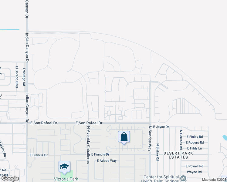 map of restaurants, bars, coffee shops, grocery stores, and more near 3584 Cassia Trail in Palm Springs