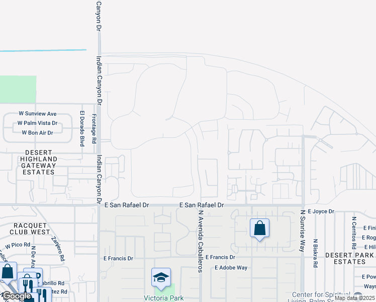 map of restaurants, bars, coffee shops, grocery stores, and more near 3735 Ambassador Drive in Palm Springs