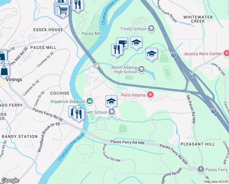 map of restaurants, bars, coffee shops, grocery stores, and more near 405 Townsend Place Northwest in Atlanta