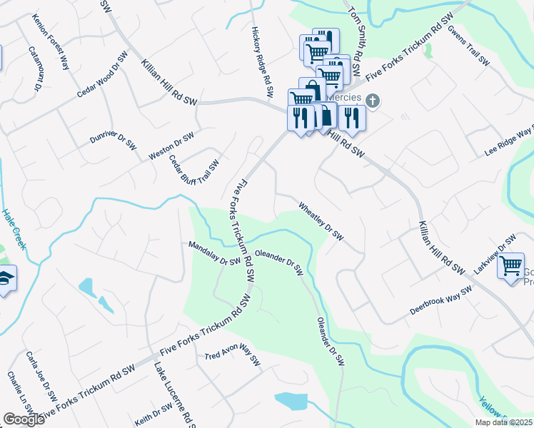 map of restaurants, bars, coffee shops, grocery stores, and more near 1093 Hasty Court Southwest in Lilburn