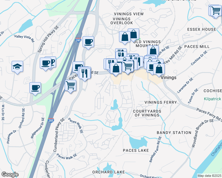 map of restaurants, bars, coffee shops, grocery stores, and more near 2768 Broughton Square in Atlanta