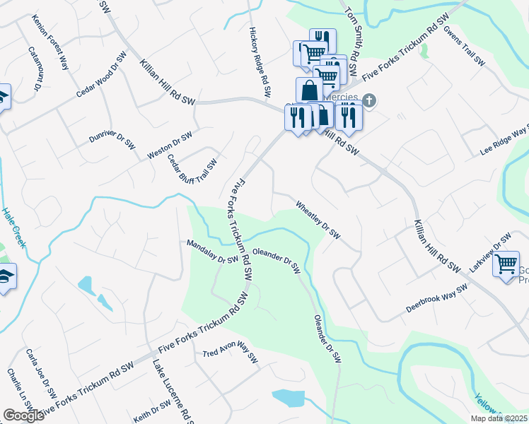 map of restaurants, bars, coffee shops, grocery stores, and more near 1093 Hasty Court Southwest in Lilburn