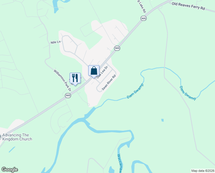 map of restaurants, bars, coffee shops, grocery stores, and more near 435 Sean River Road in Conway