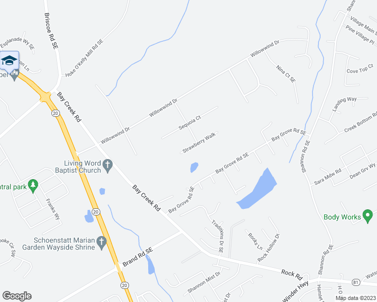 map of restaurants, bars, coffee shops, grocery stores, and more near 423 Strawberry Walk in Loganville
